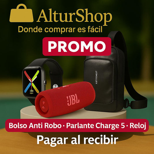 BOLSO ANTIROBO+BAFLE CHARGE 5+RELOJ T500